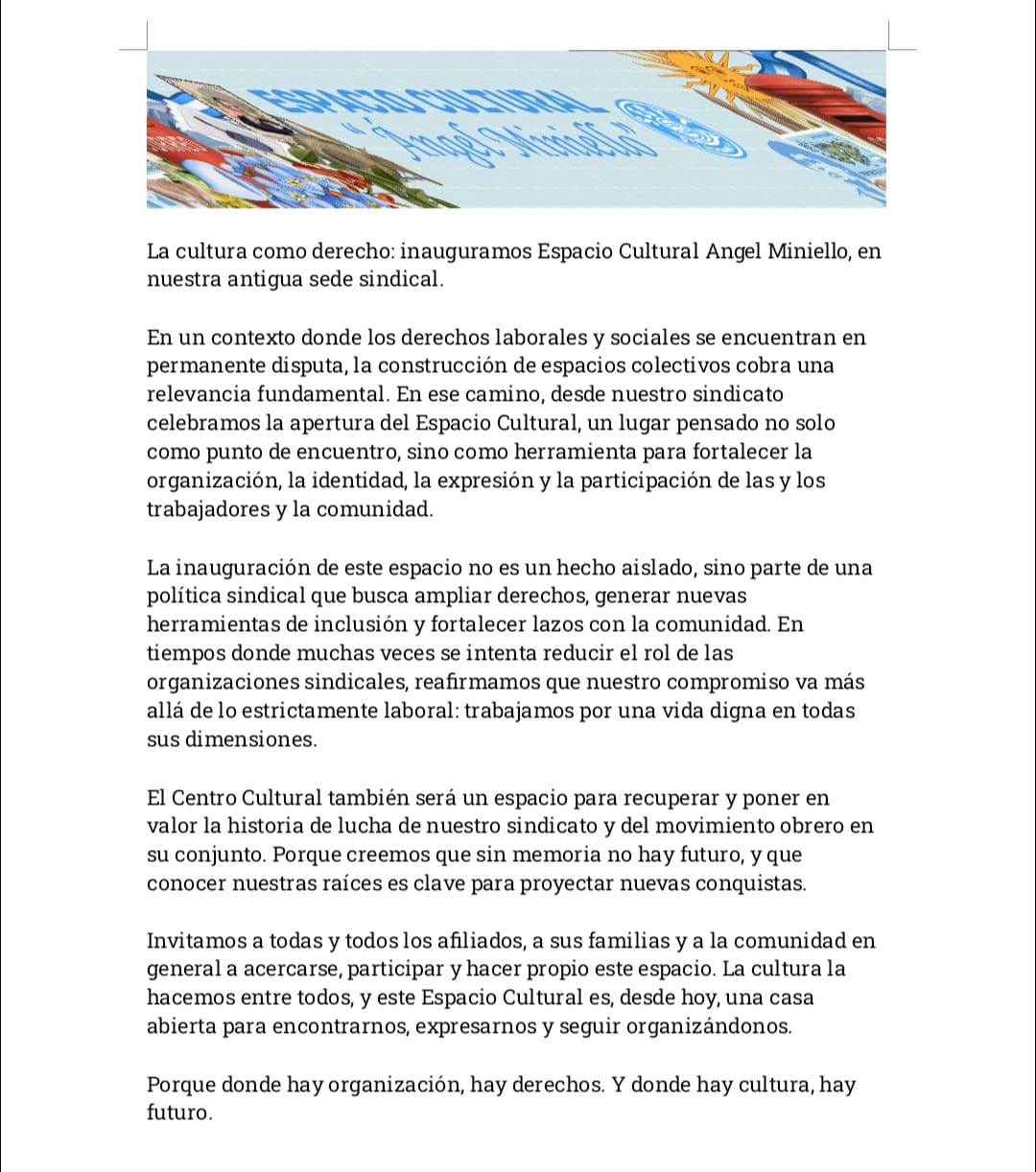 INAUGURACION DEL ESPACIO CULTURAL "ANGEL MINIELLO" 